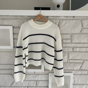 Oak + Fort Sweater, White & blue stripes | Size S